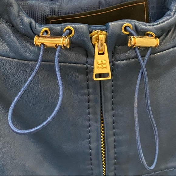 BCBGMaxAzria Blue Cropped Hooded 100% Leather Jacket Size XS - Picture 15 of 16